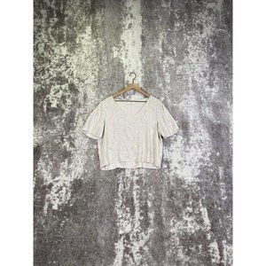 Aritzia Babaton Gray Ivory Reptile Serpiente Print V Neck Blouse L Large